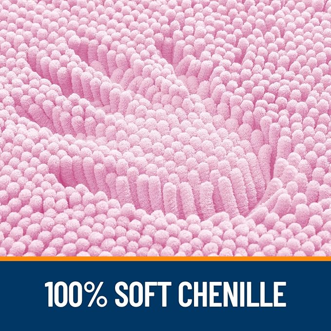 OLANLY Bathroom Runner Rugs 45x27, Extra Soft Absorbent Chenille Bath Rugs | Pink, Quick-Drying Rubber Backing, Machine Washable Long Bath Mat for Bathroom Floor, Tub and Shower, Home Decor Accessories