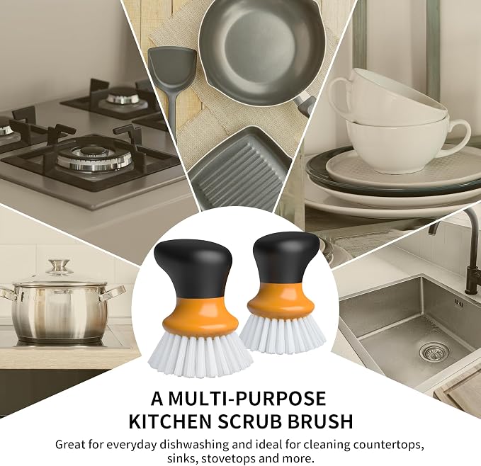MR.SIGA Dish Scrub Brush, Palm Brush Dish Scrubber, Orange, Pack of 2 | Kitchen Brushes for dishes, pans, pots, sink cleaning, palm scrubber, palm scrub brush, dish scrubber