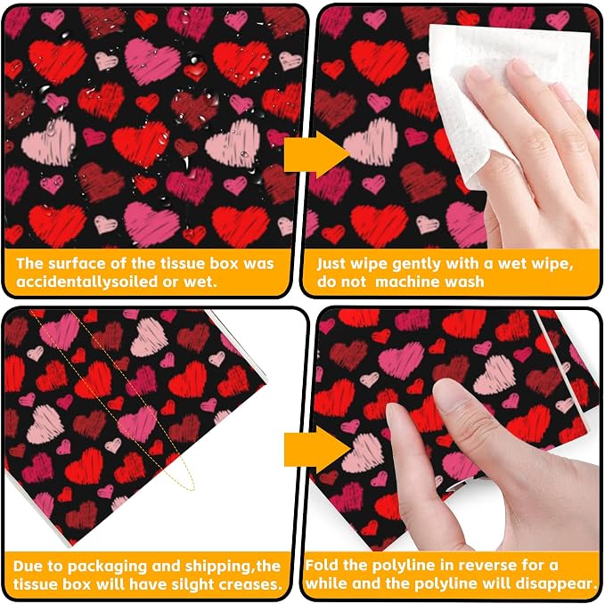 Hearts Tissue Box Cover,Red Hearts PU Leather Tissue Box Holder Square,Modern Home Decoration for Bathroom Living Room Kitchen Office Car,5.2"×5.2"×5.2"