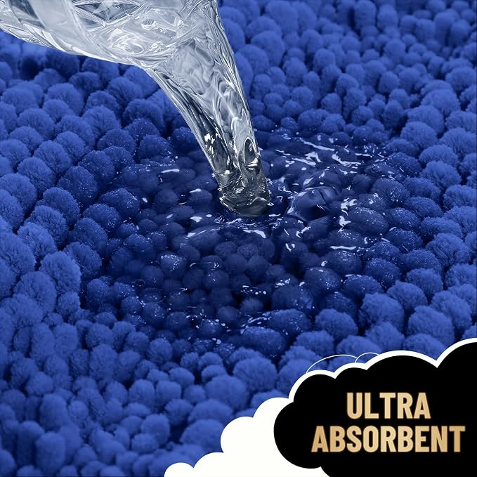 OLANLY Thick Bathroom Runner Rugs 44x24, Chenille Bath Rugs, Royal Blue | Absorbent Striped, Rubber Backing, Machine Wash, Long Bath Mats for Bathroom Floor, Tub and Shower, Home Decor Accessories