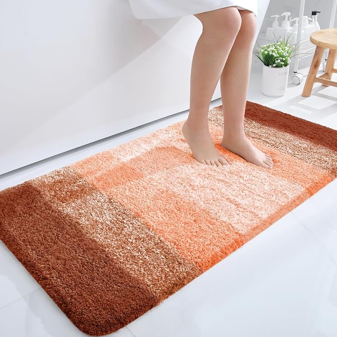 OLANLY Bathroom Runner Rug 47x24, Extra Soft Absorbent Microfiber Bath Rugs | Orange, Non-Slip Quick-Drying Rubber Backing, Washable Long Bath Mat for Floor, Tub and Shower, Home Decor