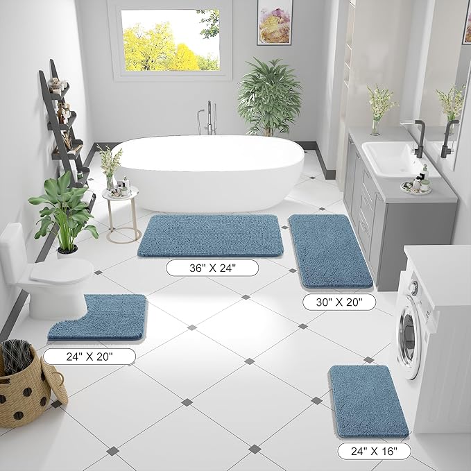 OLANLY Bathroom Runner Rugs 70x24, Extra Soft Absorbent Chenille Bath Rugs | Airy Blue, Quick-Drying Rubber Backing, Washable Long Bath Mat for Bathroom Floor, Tub and Shower, Home Decor Accessories