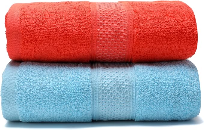 Cotton Bath Towels Set, 2-Piece Set(27x55 Inches) Super Absorbent Quick Drying, Soft,Suitable for Bathroom, spas, Gyms,Gift(Watermelon Red,Sky Blue)