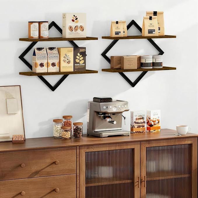 Floating Shelves for Wall, Set of 3 Hanging Shelves, Rustic Brown | Wall Mounted Storage Shelves for Books & Decor, Decorative Wall Shelves for Living Room, Bedroom, Bathroom & Kitchen