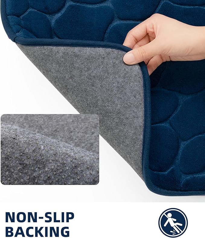 Memory Foam Bath Mat Cobblestone Bathroom Rugs Super Water Absorbent Bath Mats for Bathroom Machine Washable Bath Rugs(17x24,Dark Blue)