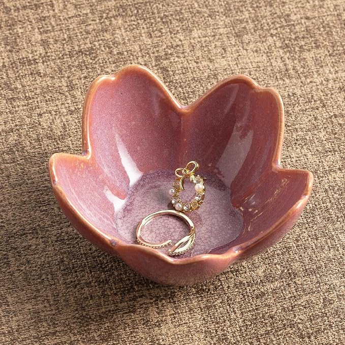 Floral Ceramic Jewelry Tray, 3.5" Ring Holder Trinket Bowl | Petite bowl keeps rings, earrings, keys, and keepsakes visible on vanities or dressers, making a sweet gift for women