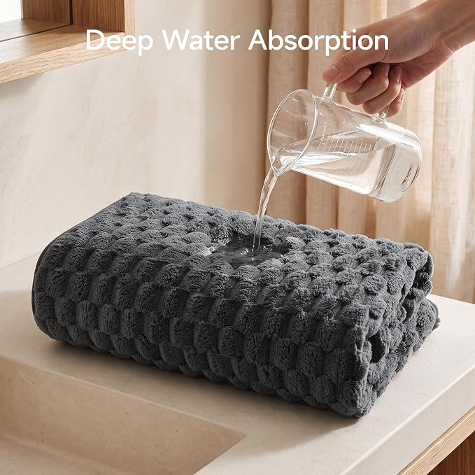 REDKISS 4 Pack Charcoal Gray Microfiber Bath Towels Large 30"x60" | Super Absorbent, Quick Dry, Super Soft, Lint Free, Fluffy Towel for Bathroom, Spa, Gym, Travel, Dorm, Ideal Everyday Use