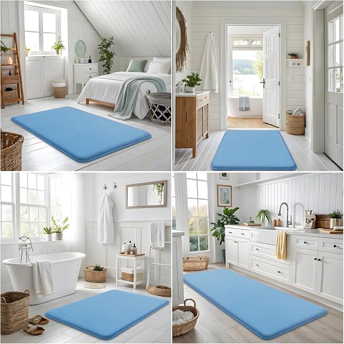 Smiry Memory Foam Bath Mat 36x24, Extra Soft and Absorbent Bathroom Rugs | Blue, Quick Dry Machine Washable Non-Slip Bath Mat for Bathroom Floor, Shower and Tub