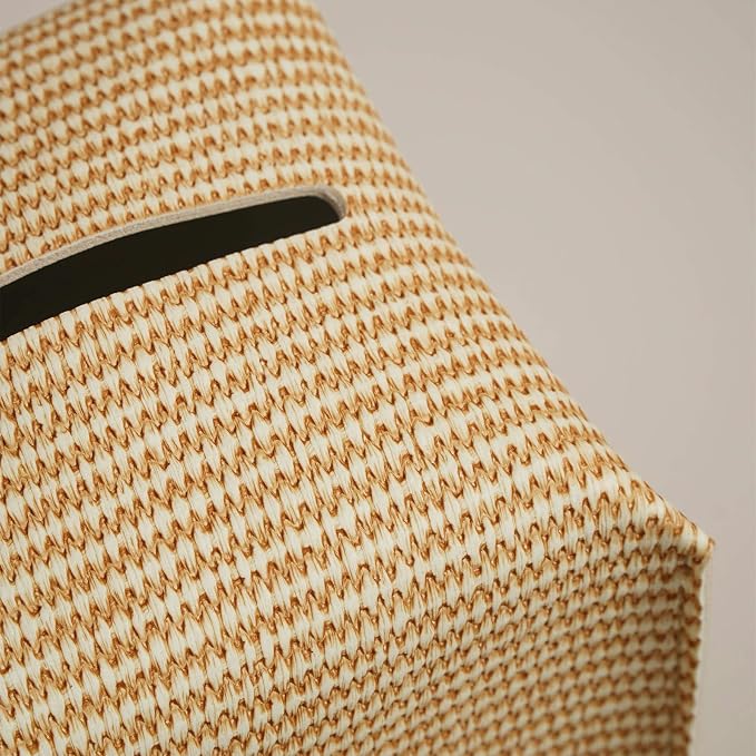 OLETHA Square Tissue Box Cover, Aesthetic Desk Decor, Rattan Embossing | Faux leather tissue box holder for room, home, office; fits Kleenex & Puffs cube boxes; velcro base; easy swap; wipes clean