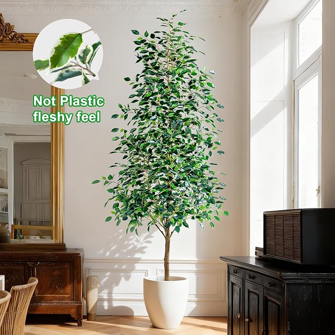 Bailikang 8FT Artificial Ficus Trees Indoor Faux Trees Indoor Fake Floor Plants Tall Artificial Tree with White Pot Faux Tree Fake Indoor Tree Silk Plants Artificial Trees for Home Decor Indoor
