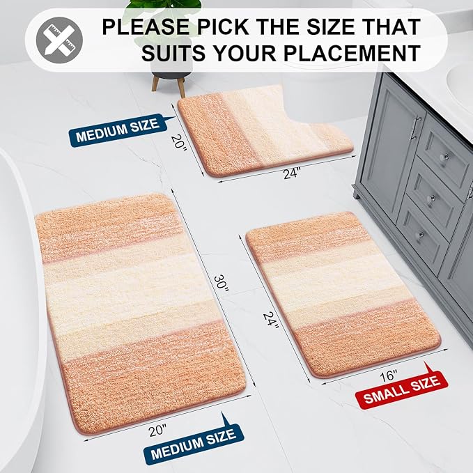 Arotive Microfiber Bathroom Rugs, Shaggy Soft Absorbent Bath Rug, 47x24 | Peach, Rubber Backing Thick Plush Machine Washable Dry Bath Mats for Bathroom, Tub and Shower, Rectangular