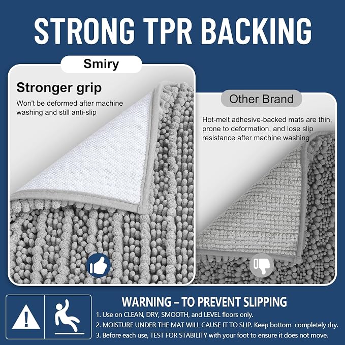 Smiry Bathroom Toilet Rugs U Shaped 24X20, Chenille Bath mats for Toilet | Light Grey Extra Soft Absorbent Non Slip Rubber Backing Contour Bath Rugs for Toilet, Machine Washable Contoured Bath Mats