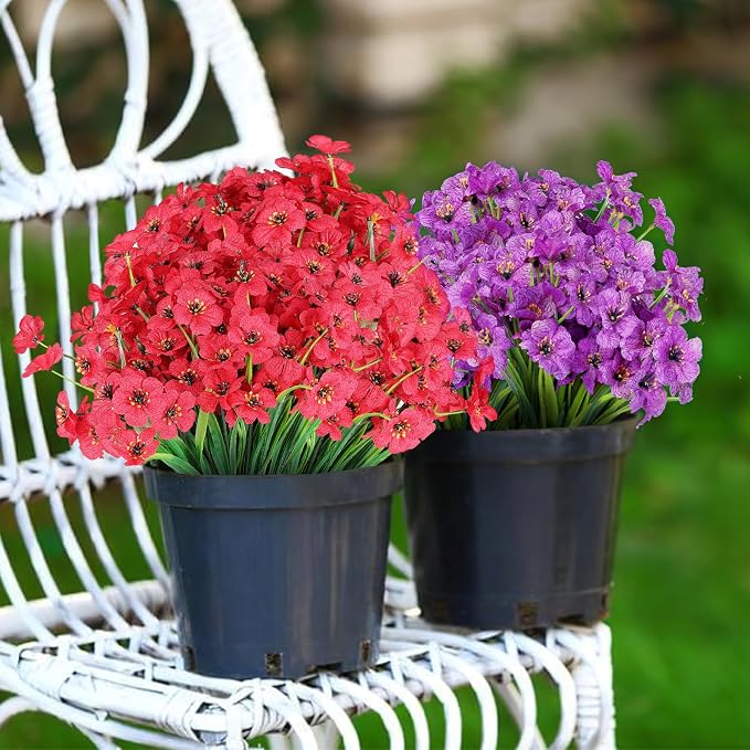 AGIRL Artificial Flowers Outdoor UV Resistant Fake Plant Garden Patio Decor | 24 Bundles,No Fade Plastic Faux Flowers for Hanging Planters front porch yard Indoor Outside,grave decorations for cemetery