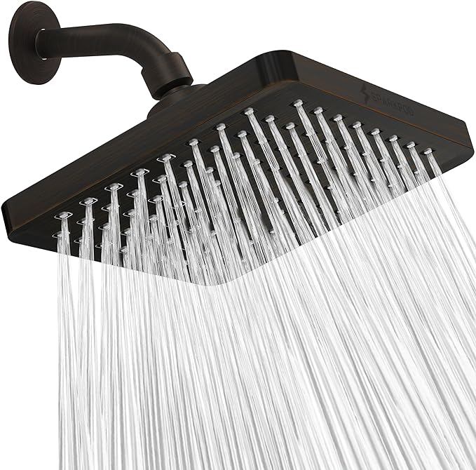 SparkPod Rain Shower Head, 8 Inch Square, Vintage Oil-Rubbed Bronze Finish | High Pressure Shower Heads, 90 Nozzles, Adjustable Showerhead, No Tools Needed, Universal Connection