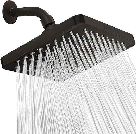 SparkPod Rain Shower Head, 8 Inch Square, Vintage Oil-Rubbed Bronze Finish | High Pressure Shower Heads, 90 Nozzles, Adjustable Showerhead, No Tools Needed, Universal Connection