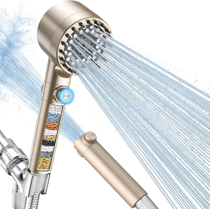 FEELSO Filtered Shower Head with Handheld, High Pressure Shower Filter Head | ON/OFF Switch, Anti-clog Nozzles, 4 Spray Showerhead with Filters for Hard Water, Remove Chlorine, Reduce Dry Itchy Skin