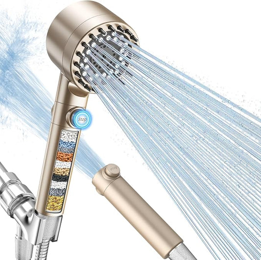FEELSO Filtered Shower Head with Handheld, High Pressure Shower Filter Head | ON/OFF Switch, Anti-clog Nozzles, 4 Spray Showerhead with Filters for Hard Water, Remove Chlorine, Reduce Dry Itchy Skin