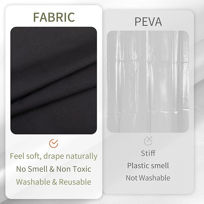ALYVIA SPRING 72x74 Long Waterproof Fabric Shower Curtain or Liner Black | 3 Magnets, Soft Cloth & Hotel Quality, Machine Washable, Light-Weight, Long Size