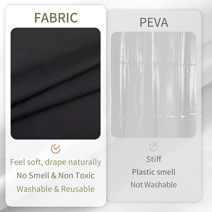 ALYVIA SPRING Waterproof Fabric Shower Curtain or Liner Black, 72x72 | 3 Magnets, Soft Cloth & Hotel Quality, Machine Washable, Light-Weight, Standard Size