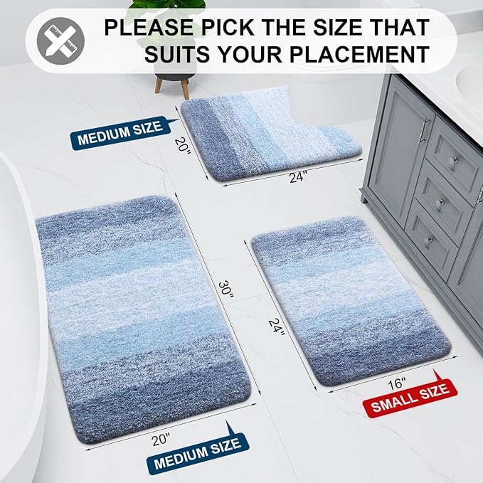 Arotive Microfiber Bathroom Rugs, Shaggy Soft Absorbent Bath Rug, 44x24 | LightBlue, Rubber Backing Thick Plush Machine Washable Dry Bath Mats for Bathroom, Tub and Shower, Rectangular