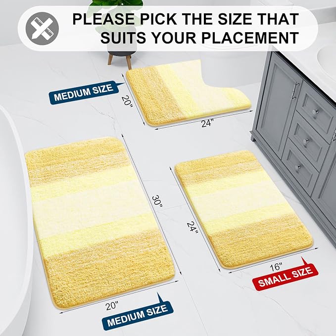 Arotive Microfiber Bathroom Rugs, Shaggy Soft Absorbent Bath Rug, 44x24 | LightYellow, Rubber Backing Thick Plush Machine Washable Dry Bath Mats for Bathroom, Tub and Shower, Rectangular