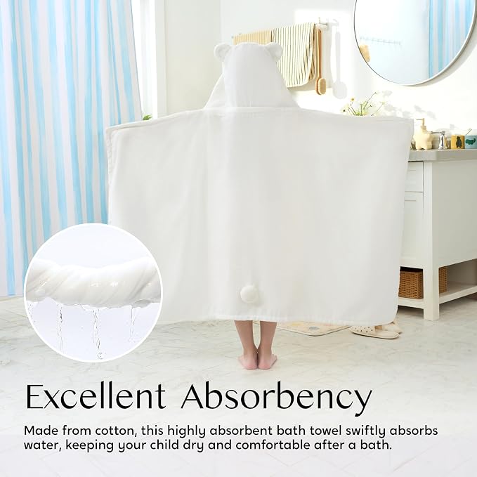 Joiedomi Hooded Towel for Kids Soft 100% Cotton Bath Beach Towel 30" x 50" for Kids 3-8 Years Toddler Pool Poncho with Hood Absorbent Swim Wrap for Boys Girls White Bear