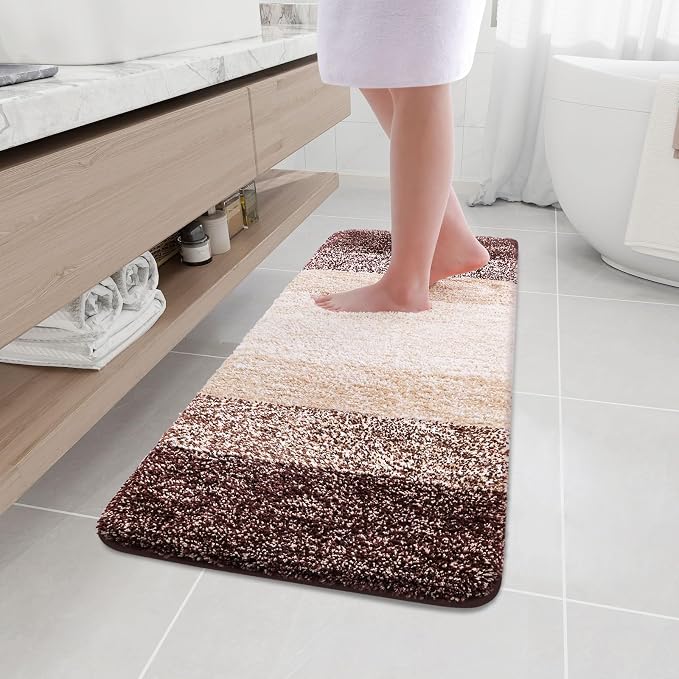 Arotive Microfiber Bathroom Rugs, Shaggy Soft Absorbent Bath Rug, 47x17 | Brown, Rubber Backing Thick Plush Machine Washable Dry Bath Mats for Bathroom, Tub and Shower, Rectangular