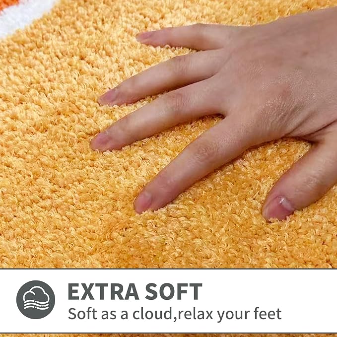 Scalloped Orange Bathroom Rugs Mat,Non Slip Absorbent Quick Dry Bath Mats for Shower Room,Plush Microfiber Bath Rug for Bathroom Floor Washable Carpet for Shower Tub Sink Bedroom,16"x24"