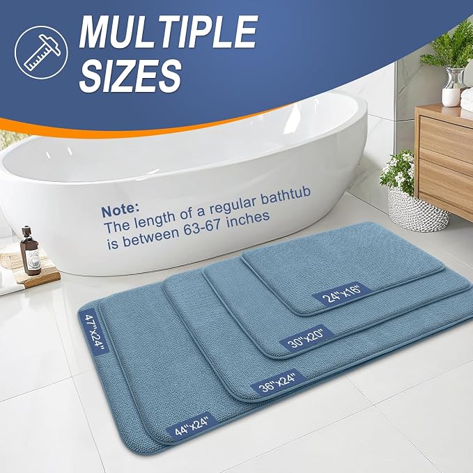OLANLY Thick Memory Foam Bathroom Rugs 34x21, Absorbent Bath Mat, Airy Blue | Soft Quick Dry Bath Rugs, Non-Slip, Machine Washable Carpet for Bathroom Floor, Tub and Shower, Home Decor Accessories