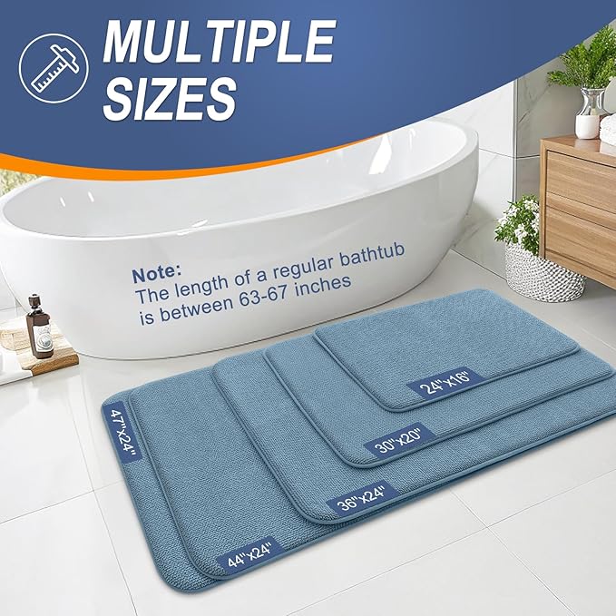OLANLY Memory Foam Bathroom Runner Rug 40x24, Absorbent Long Mat, Airy Blue | Soft Quick Dry Bath Rugs, Non-Slip Carpet, Machine Washable Mat for Bathroom Floor, Tub and Shower, Home Decor Accessories