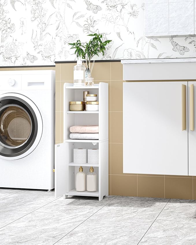 Hzuaneri Bathroom Storage Cabinet, Narrow Toilet Paper Cabinets with Doors | Small Corner Floor Cabinet with Doors and Adjustable Shelf, Bathroom Organizer for Small Spaces, White BC29713X