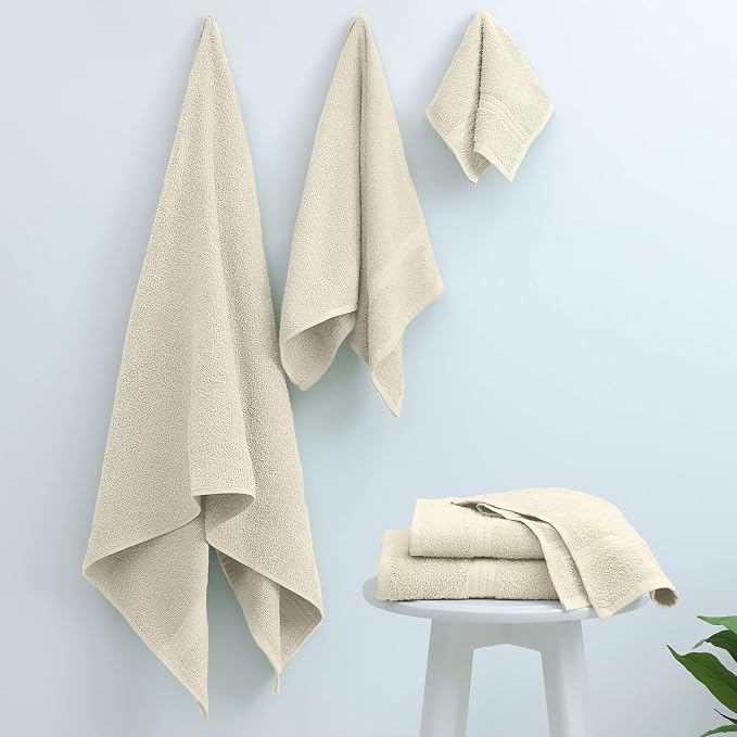 Martex Easy Living Everyday 6-Piece Bathroom Towel Set, Ivory | 2 Bath Towels, 2 Hand Towels, 2 Wash Cloths, 100% Cotton, Soft, Quick-Dry