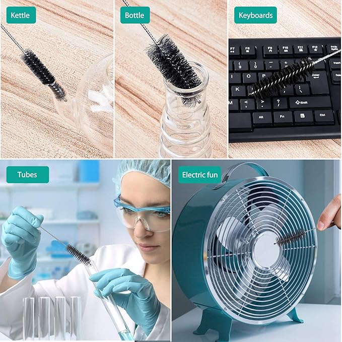 CiaraQ Bottle Cleaning Brushes, 8 Inch Nylon Tube Brush Set | Black Cleaner for Narrow Neck Bottles Cups with Hook, Set of 10pcs