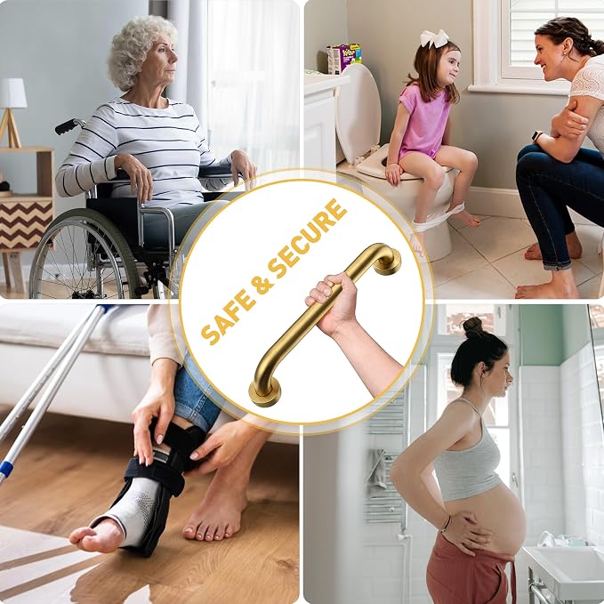 24" Shower Grab Bar, 500 lb Heavy Duty Brushed Gold Stainless Steel | Grab Bars for Bathtubs and Showers, Bathroom Grab Bar,Safety Shower Handle,Handicap Elderly Injury Senior Assist Bath Handle