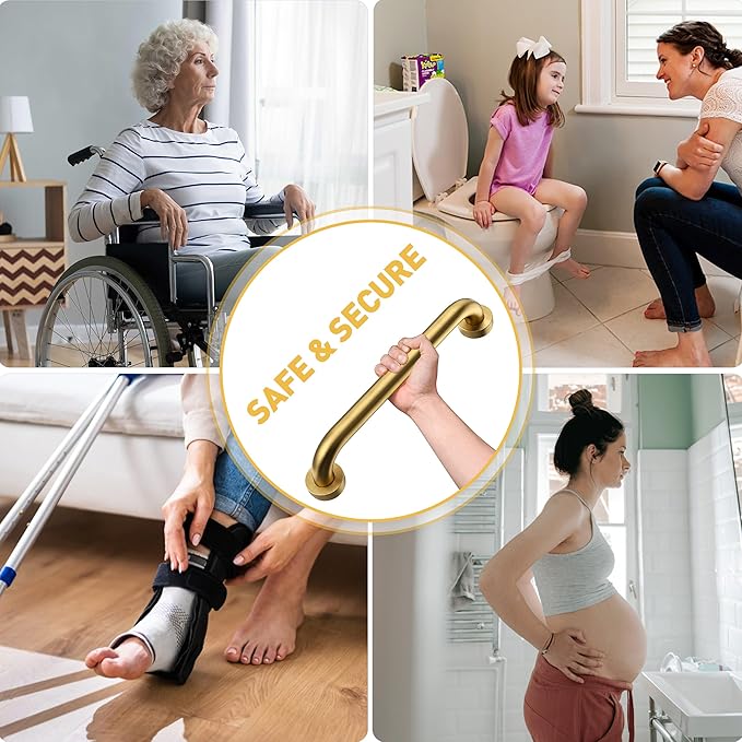 16 Inch Shower Grab Bar, 500 lb Heavy Duty Brushed Gold Stainless Steel Safety Rail for Bathtubs and Showers – Anti Slip Bathroom Grab Bar for Elderly Handicap Senior, Screw Mount Assist Handle