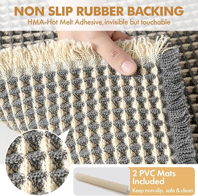 MIULEE Set of 2 Waffle Bathroom Rugs Dark Grey&Yellow Bath Mat 24x36 Inch | Non Slip, Super Absorbent, Washable, Ultra Soft, Rubber Backed, Large Bath Rugs for Bathroom Floor Tub Shower