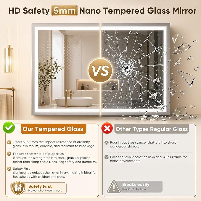 Antok 24x36 LED Bathroom Mirror with Lights, Backlit + Front Lit Vanity Mirror with CRI>90, Dimmable Anti-Fog Smart Mirror with Memory Function, 3 Color Temperatures, Shatterproof Tempered Glass, ETL