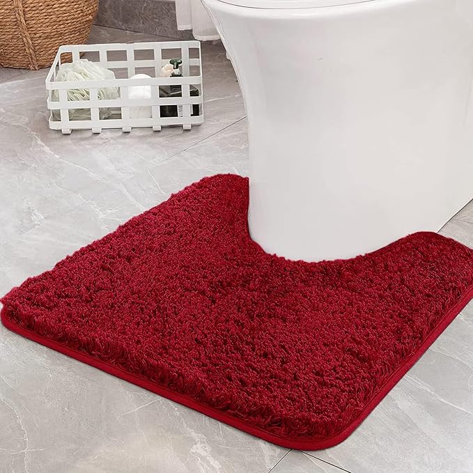 MIULEE Red Toilet Bathroom Rug U-Shaped Microfiber Bath Mat 24x24 Inch | Absorbent, Non Slip, Quick Dry, Fluffy Bath Rugs for Bathroom Floor Tub Showers, Machine Washable