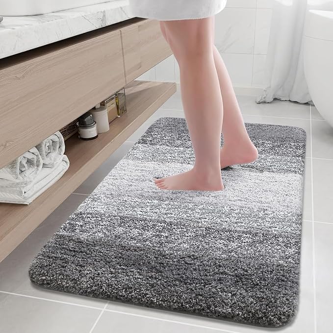 Arotive Microfiber Bathroom Rugs, Shaggy Soft Absorbent Bath Rug, 36x24 | Grey, Rubber Backing Thick Plush Machine Washable Dry Bath Mats for Bathroom, Tub and Shower, Rectangular