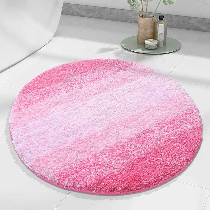 Arotive Microfiber Bathroom Rugs, Shaggy Soft and Absorbent Bath Rug, 24x24 | Pink, Rubber Backing Thick Plush Machine Washable Dry Bath Mats for Bathroom, Tub and Shower, Round