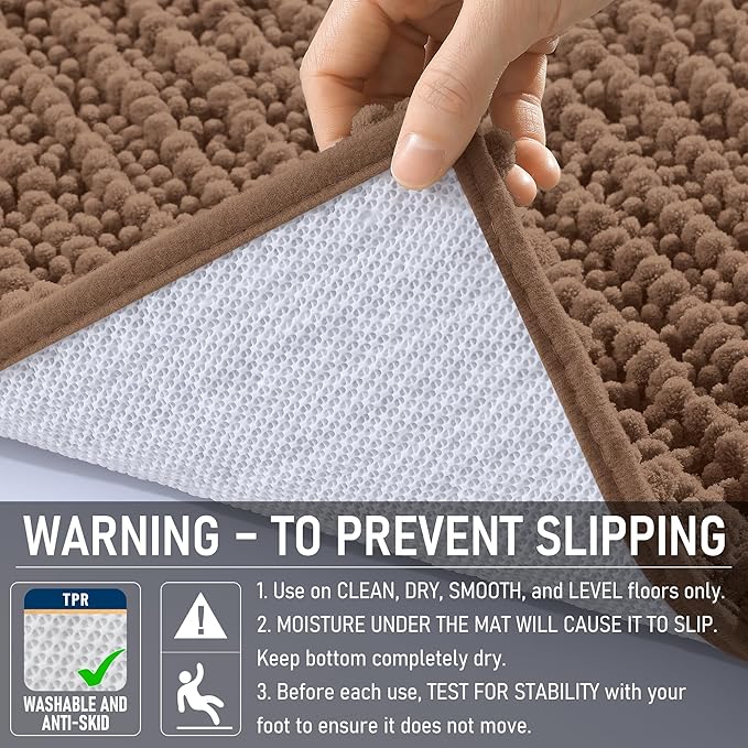 OLANLY Bathroom Runner Rugs 59x24, Thick Soft Absorbent Chenille Bath Rugs | Mocha, Quick-Drying Rubber Backing, Long Shaggy Bath Mat, Machine Washable for Floor, Tub and Shower, Home Decor Accessories