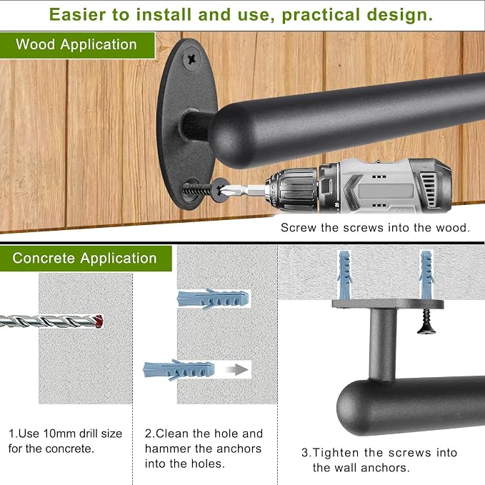SELEWARE 38 Inch Pipe Stair Handrail Metal Staircase Handrail Industrial Hand Rails for Indoor & Outdoor Steps Wall Mount Hand Rails for Indoor Stairs 1.3" Pipe Safety Grab Bar for Stairs Porch