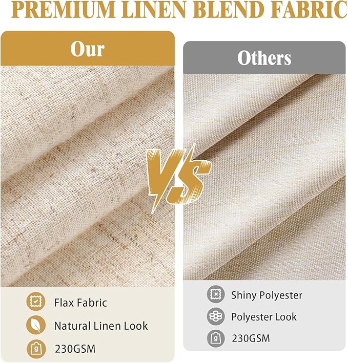 Scalloped Shower Curtain Linen Boho Beige 48" W x 72" L | Linen Fabric, Black Border, Washable, Heavy Duty Cloth, Shower Curtain for Boho Farmhouse Bathroom Bathtub