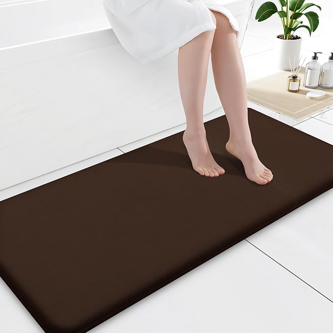 Smiry Memory Foam Bath Mat 47x17, Extra Soft and Absorbent Bathroom Rugs | Brown, Quick Dry Machine Washable Non-Slip Bath Mat for Bathroom Floor, Shower and Tub