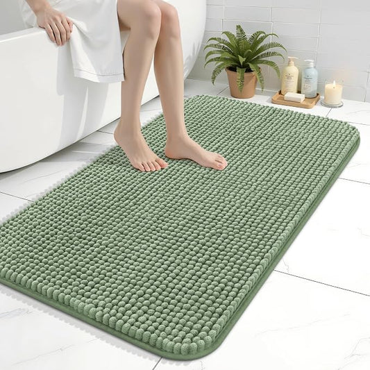 Arotive Chenille Bathroom Rugs 36x24, Soft Absorbent Bath Mat, Sage Green | Rubber Backing, Machine Washable Dry Bath Mats for Bathroom Floor, Tub and Shower, Home Decor Accessories