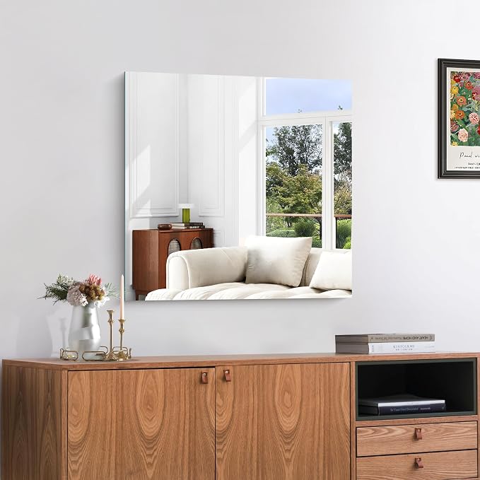KOCUUY Frameless Mirror, 24"x24" Bathroom Mirror for Over Sink, Upgraded Shatterproof, Large Rectangle Unframed Mirror for Wall, Bathroom, Bedroom, Living Room, Entryway, Hang Horizontal/Vertical