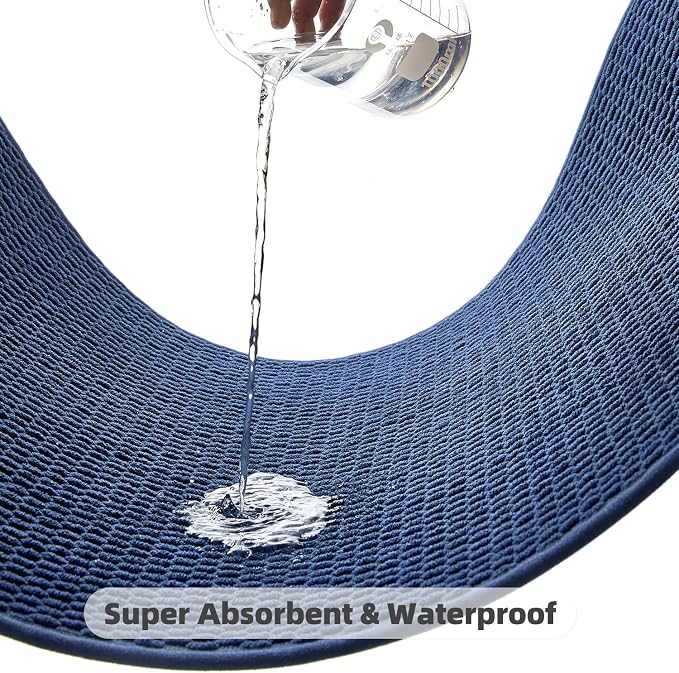 TYUU Large Bathroom Rugs Non Slip Washable Bath Rugs Super Absorbent Bathroom Rug Thin Quick Dry Low Pile Bath Mats, Navy Blue 36" x 60"