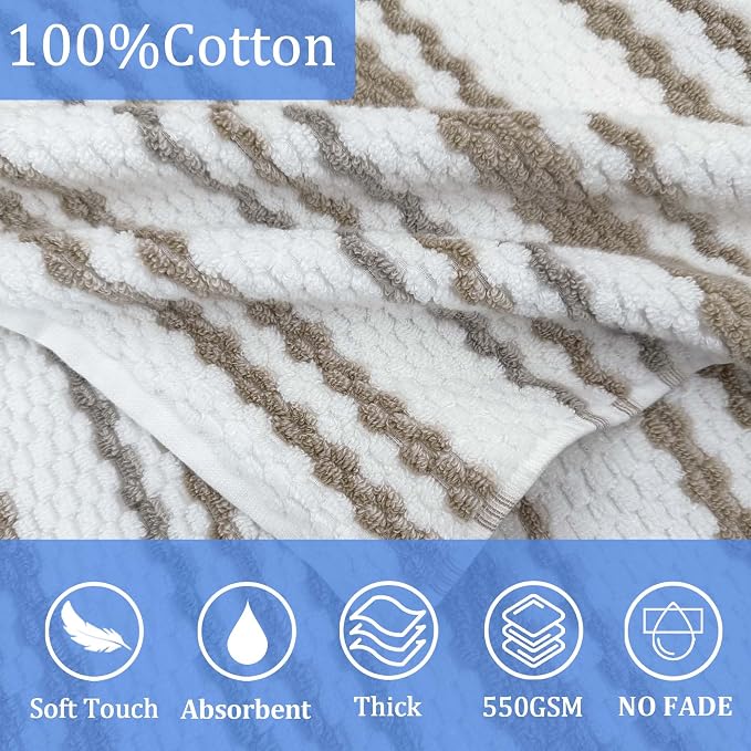 VOOVA & MOVAS Kids Hooded Bath Towel,6-12 Years,100% Cotton | 66X34 Inch,Brown Gray Stripe,Thick,Soft, Absorbent, Quick-Drying, Beach/Pool/Swim Essentials