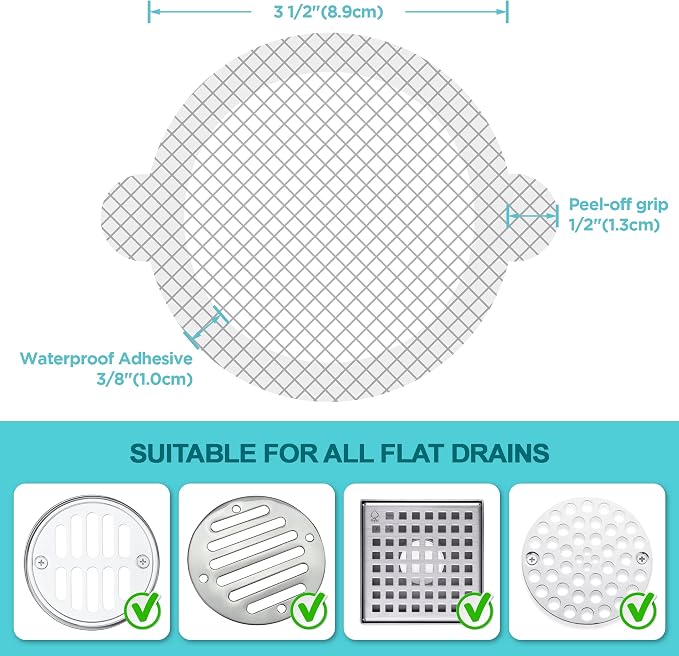 25 Pack Disposable Shower Drain Hair Catcher Mesh Stickers - Peel & Stick Drain Strainers to Prevent Clogs, Strong Waterproof Adhesive, Mess-Free Disposable Drain Covers for Shower & Bathtub