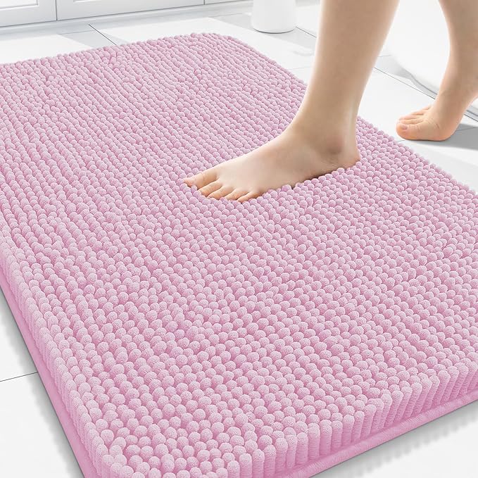 Arotive Bathroom Rugs 30x20, Soft Absorbent Shaggy Chenille Bath Rugs | Pink, Machine Washable Rubber Backing Bath Mats for Bathroom Floor Tub and Shower Home Decor Accessories